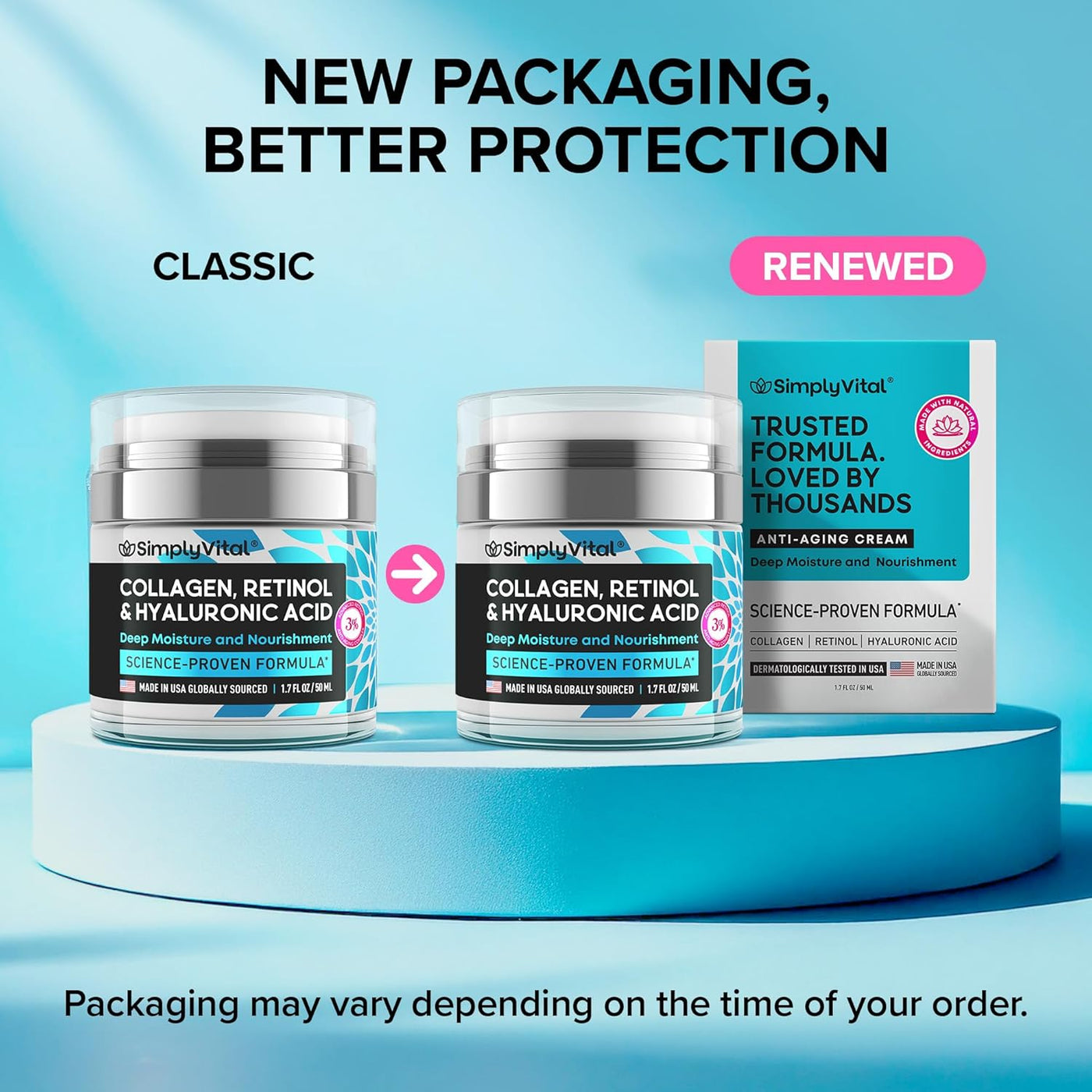 SimplyVital Collagen Retinol & Hyaluronic Acid Cream – Anti-Aging Moisturizer for Face, Neck & Décolleté | Firming Day & Night Cream (1.7 fl.oz, Made in USA)