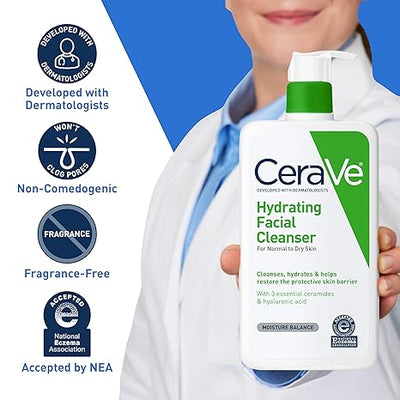 CeraVe Hydrating Facial Cleanser with Hyaluronic Acid & Ceramides – Face Wash for Dry Skin