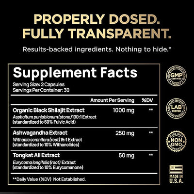 Black Shilajit 103,800mg for Men – 100x Strength with Ashwagandha & Tongkat Ali 10% Extract – Ultra Pure Himalayan Shilajit Capsules with 60% Fulvic Acid – Energy, Stamina, Vitality & Men’s Health Supplement