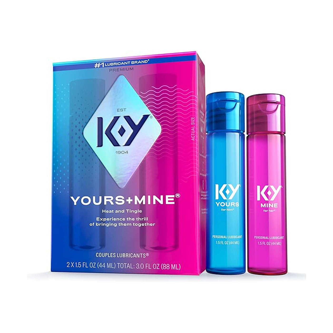 K-Y Yours + Mine Couples Personal Lube, Two Personal Lubricants, Water Based Lube for Women & Glycerin-Based Lube for Men, 2 x 1.5 FL OZ