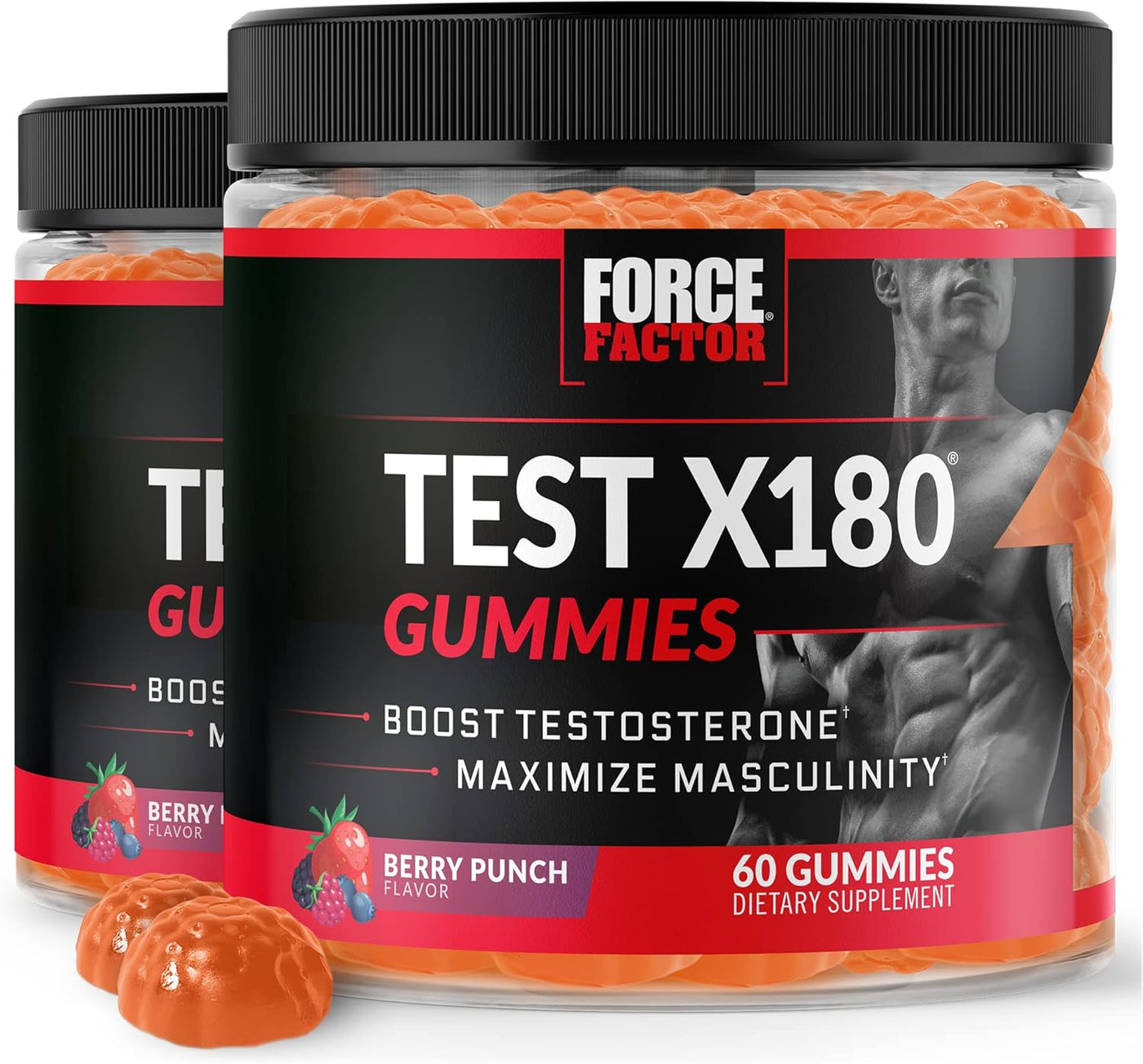 Force Factor Test X180 Gummies Testosterone Booster for Men with Tongkat Ali & Maca – Berry Punch, 60 Gummies
