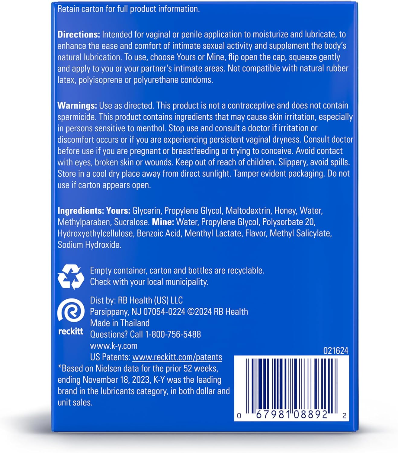 K-Y Yours + Mine Couples Personal Lube, Two Personal Lubricants, Water Based Lube for Women & Glycerin-Based Lube for Men, 2 x 1.5 FL OZ