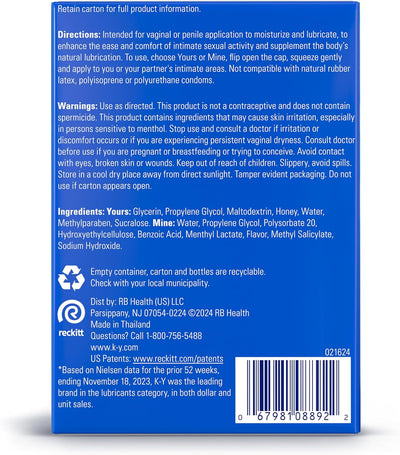 K-Y Yours + Mine Couples Personal Lube, Two Personal Lubricants, Water Based Lube for Women & Glycerin-Based Lube for Men, 2 x 1.5 FL OZ