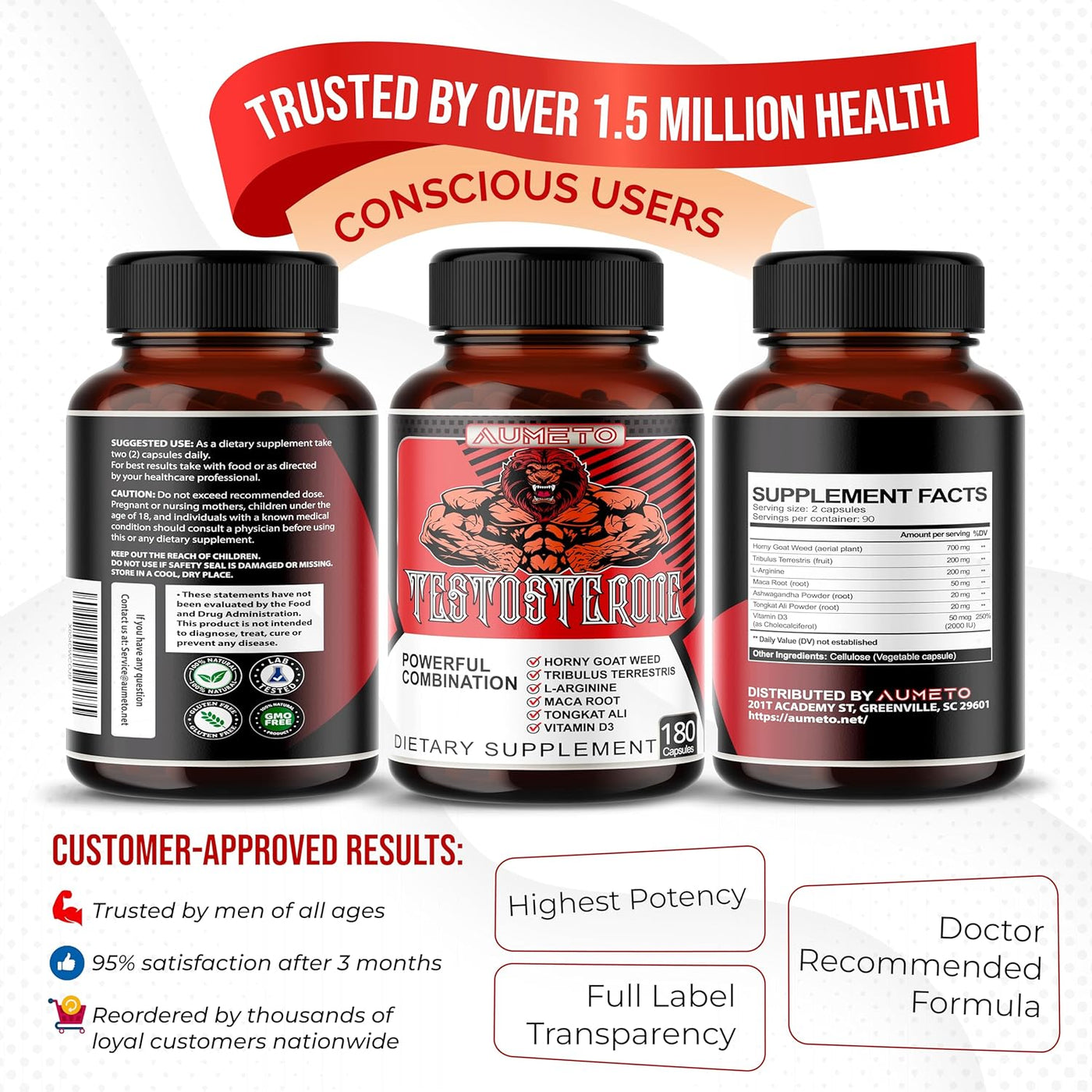 Men’s Vitality & Wellness Support with Tribulus, Tongkat Ali, Maca Root & Vitamin D3 – 90 Capsules