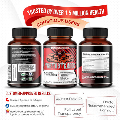 Men’s Vitality & Wellness Support with Tribulus, Tongkat Ali, Maca Root & Vitamin D3 – 90 Capsules