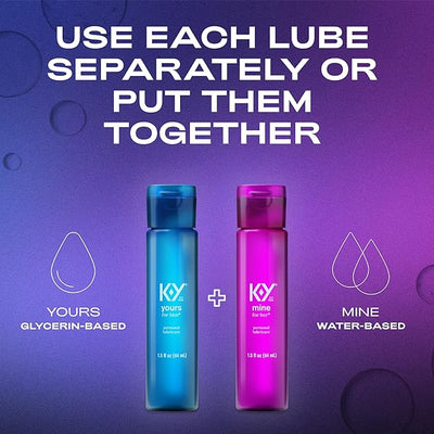 K-Y Yours + Mine Couples Personal Lube, Two Personal Lubricants, Water Based Lube for Women & Glycerin-Based Lube for Men, 2 x 1.5 FL OZ