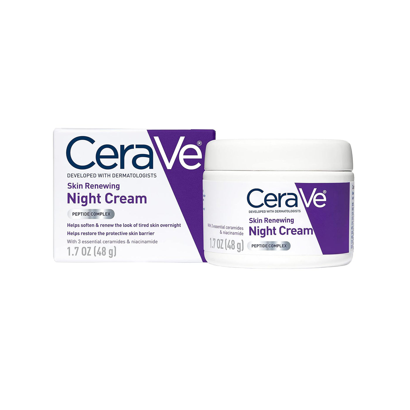 CeraVe Skin Renewing Night Cream with Niacinamide, Peptides & Hyaluronic Acid – 1.7 oz