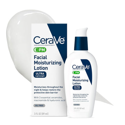CeraVe PM Facial Moisturizing Lotion | Night Cream with Hyaluronic Acid & Niacinamide, Oil-Free, 3 oz