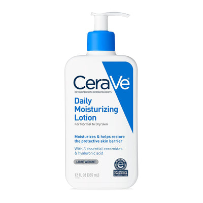 CeraVe Daily Moisturizing Lotion for Dry Skin with Hyaluronic Acid & Ceramides – Face & Body Moisturizer, Fragrance-Free, 12 oz