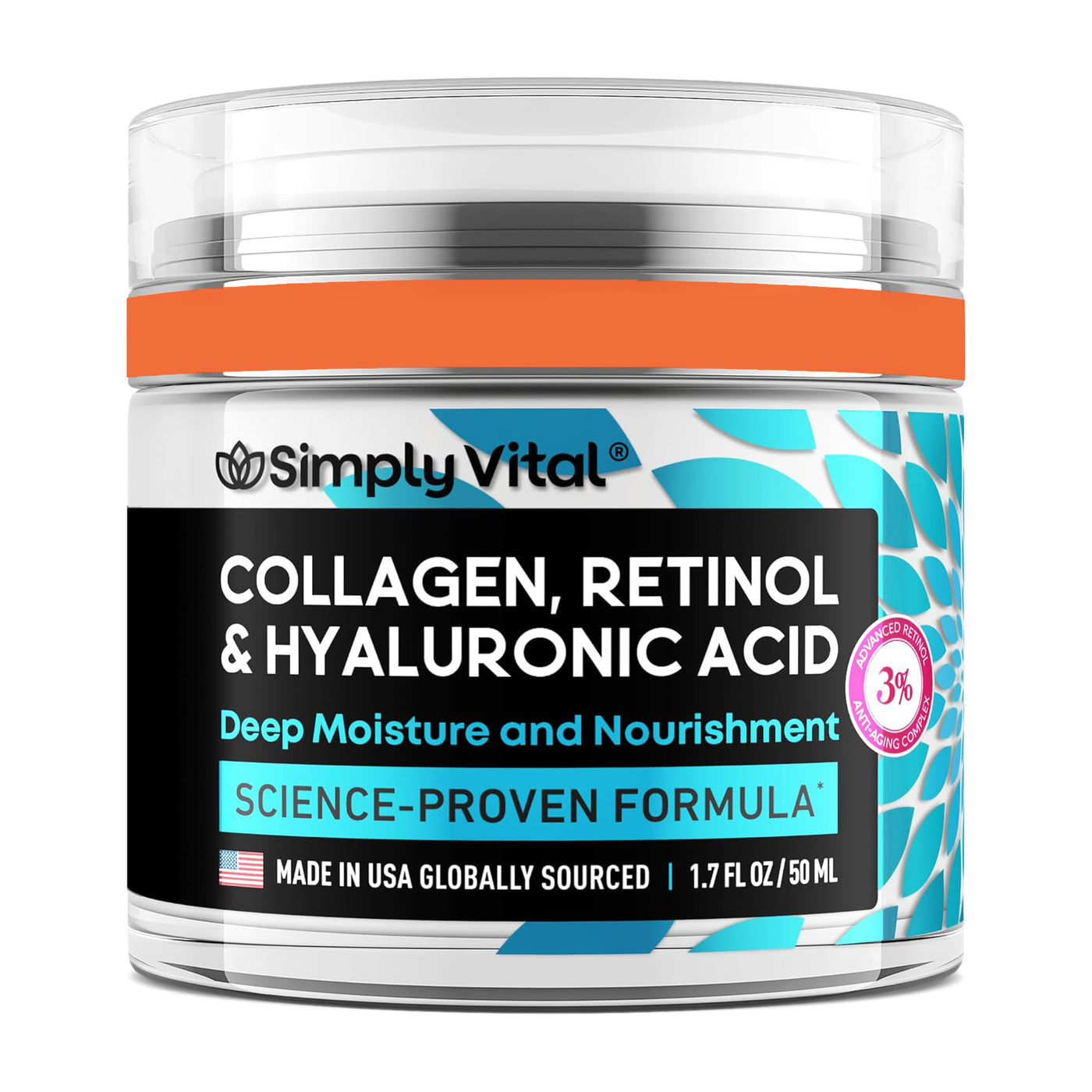 SimplyVital Collagen Retinol & Hyaluronic Acid Cream – Anti-Aging Moisturizer for Face, Neck & Décolleté | Firming Day & Night Cream (1.7 fl.oz, Made in USA)