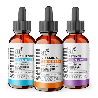 artnaturals Anti-Aging-Set with Vitamin-C Retinol and Hyaluronic-Acid - (3 x 1 Fl Oz / 30ml) Serum for Anti Wrinkle and Dark Circle Remover – All Natural and Moisturizing