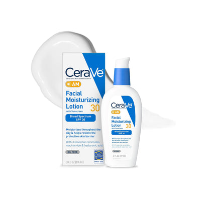 CeraVe AM Facial Moisturizing Lotion with SPF 30 | Oil-Free Daily Face Moisturizer with Hyaluronic Acid & Niacinamide, 3 oz
