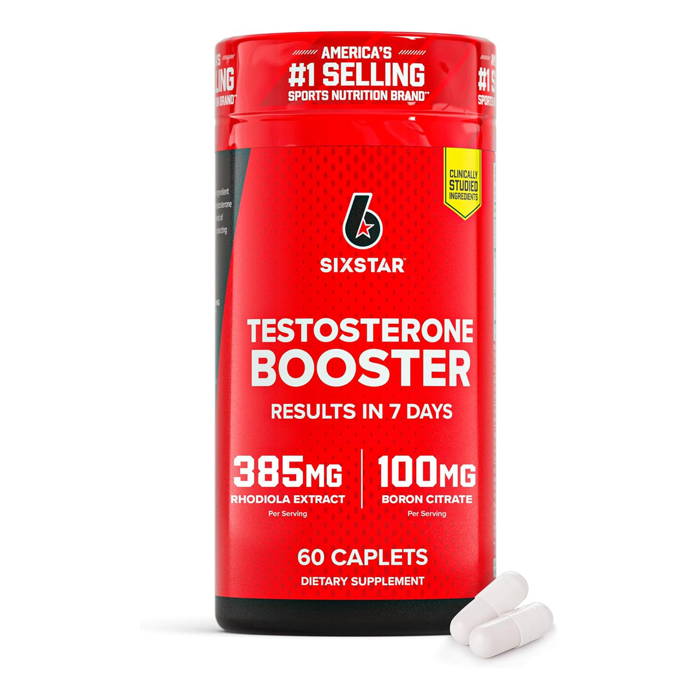 Six Star Testosterone Booster for Men with Rhodiola & Boron – Muscle Growth, Energy & Stamina Supplement, 60 Pills